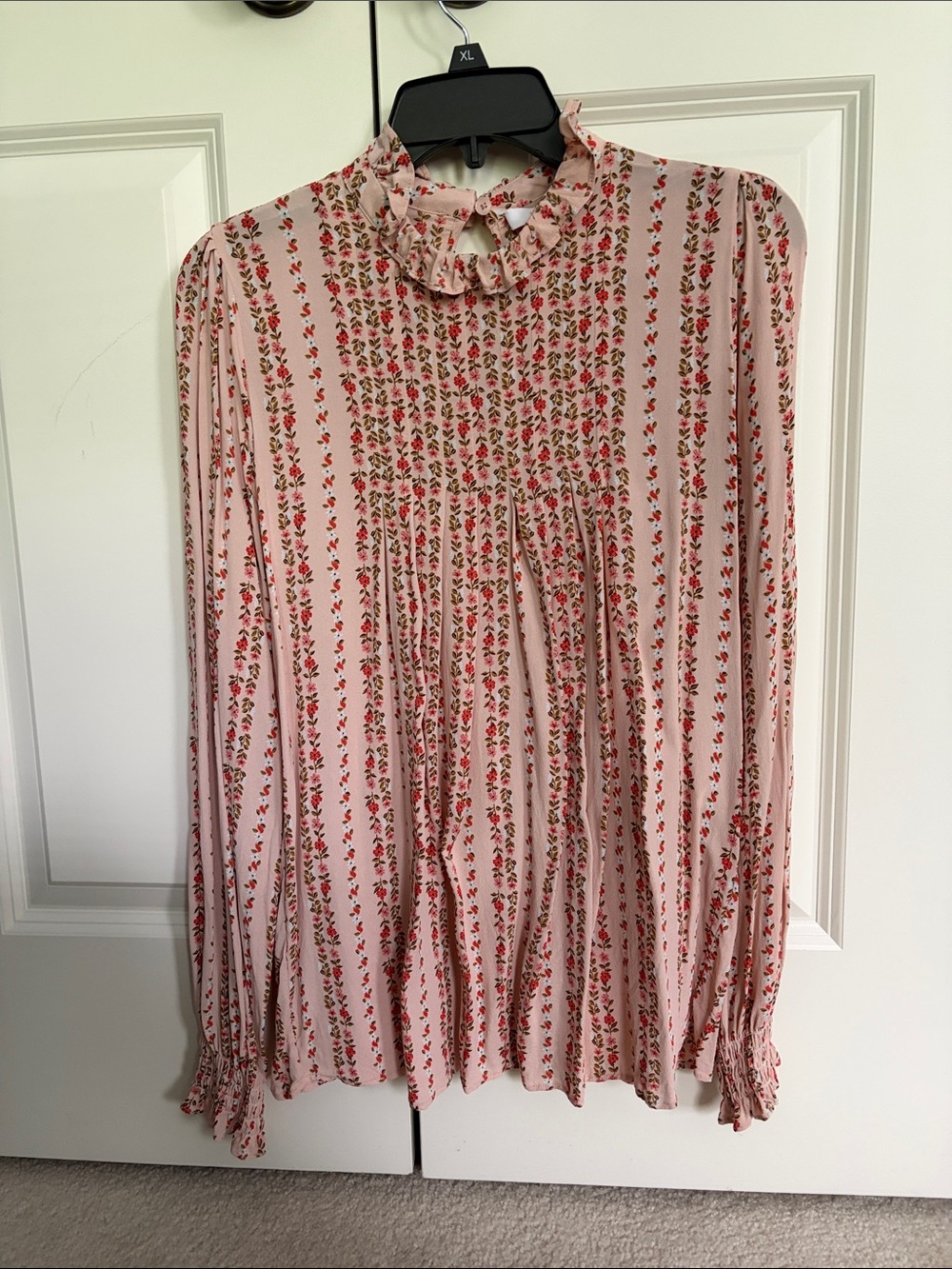 See By Chloe Pink Floral Ruffle-Neck Blouse
